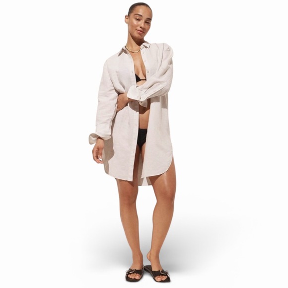 J. Crew Other - J.Crew Linen Cotton Beach Shirt Small Relaxed Sheer Flax Button Down Cover Up
